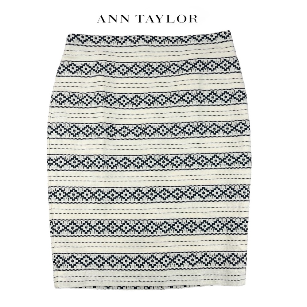 Ann Taylor Women 6 NWT Ivory & Black Geometric Pencil Knee Skirt Office Work